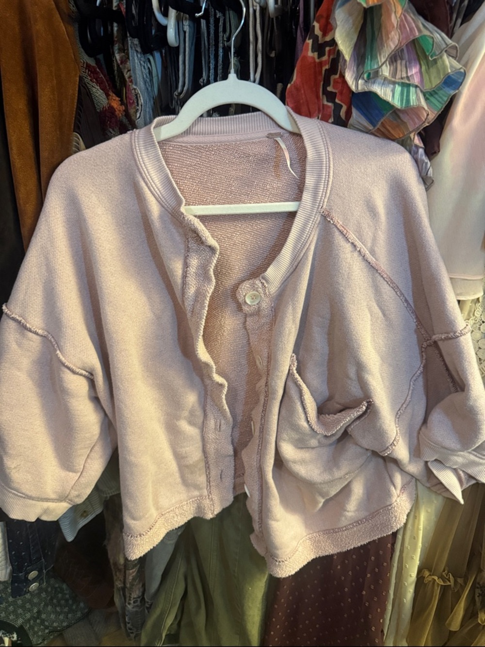 Free People Pale Pink Cropped Button Cardigan